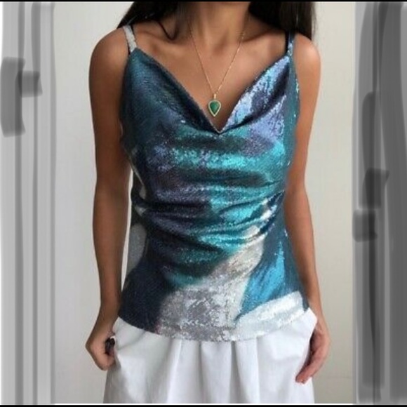 Tahari ~Size M~Caicos Sequin Mermaid Tank Top - Picture 7 of 16
